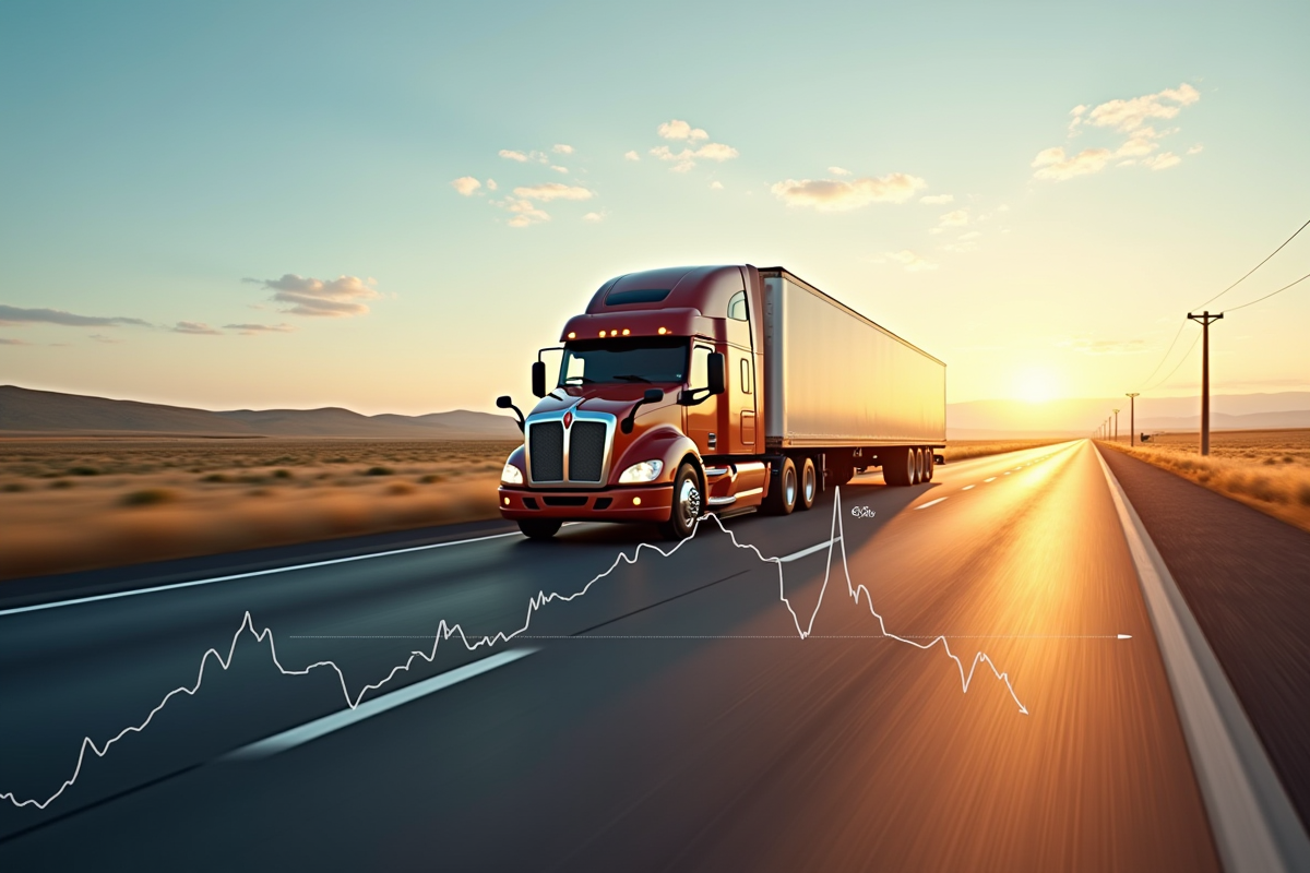 Camion sur la route avec graphique de économies en surimpression