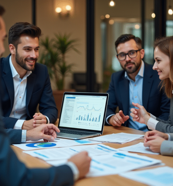 Groupe de professionnels du marketing en réunion dans un bureau moderne