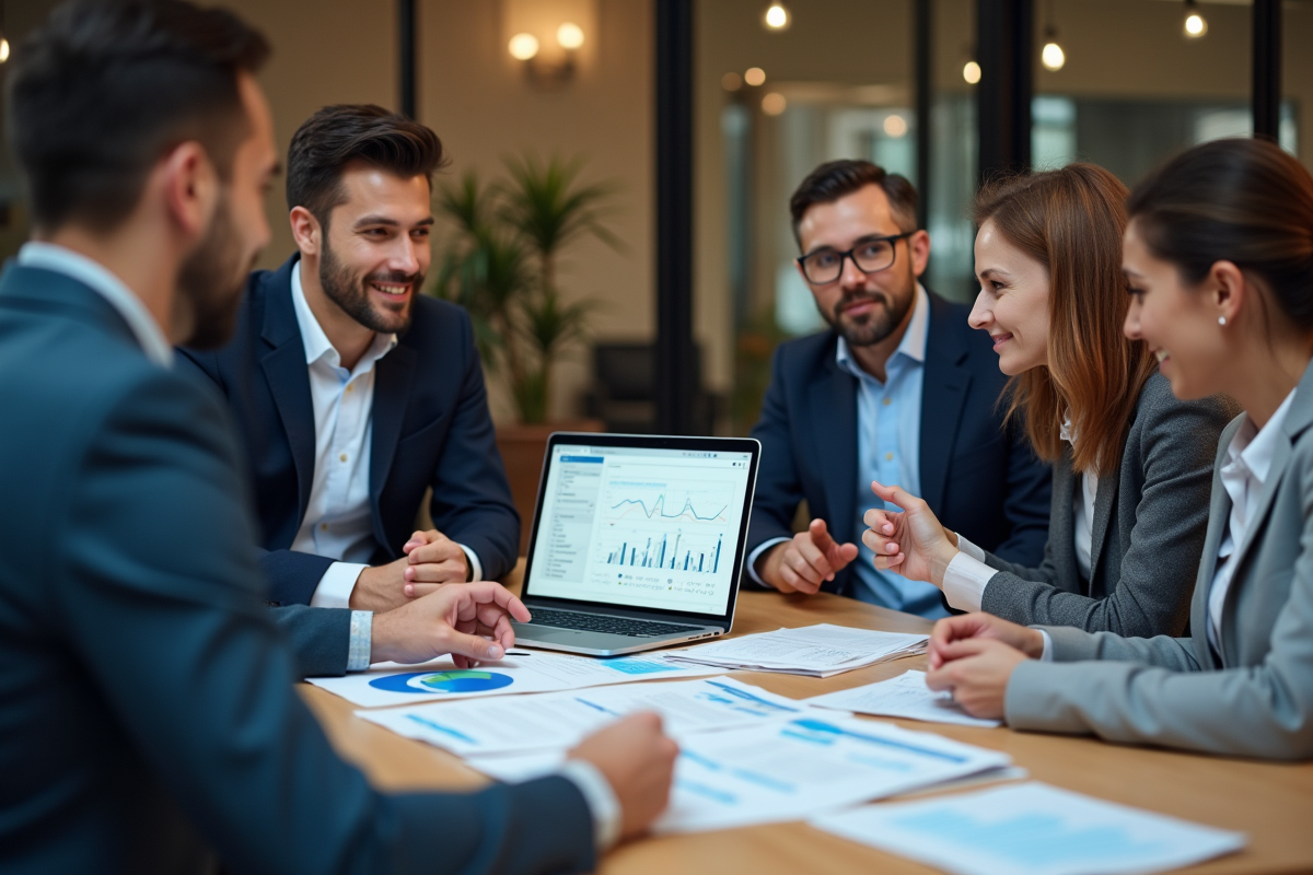 Groupe de professionnels du marketing en réunion dans un bureau moderne