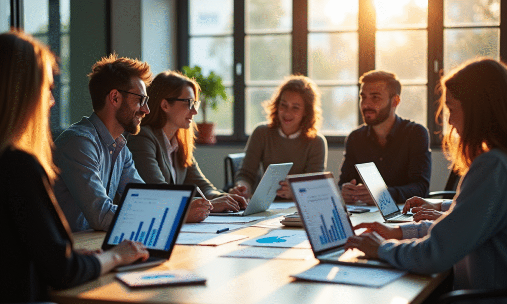 Groupe de professionnels collaborant sur des stratégies marketing digitales