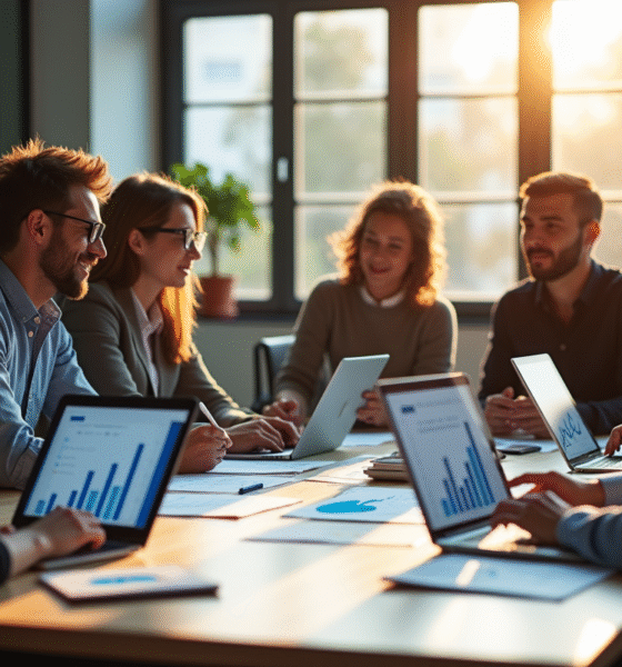 Groupe de professionnels collaborant sur des stratégies marketing digitales