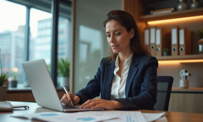 Femme d'affaires en réunion avec documents financiers