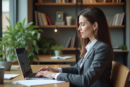 Femme professionnelle analysant des données marketing au bureau