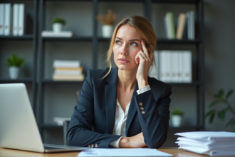 Femme en costume dans un bureau moderne pour l'article