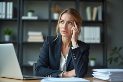 Femme en costume dans un bureau moderne pour l'article