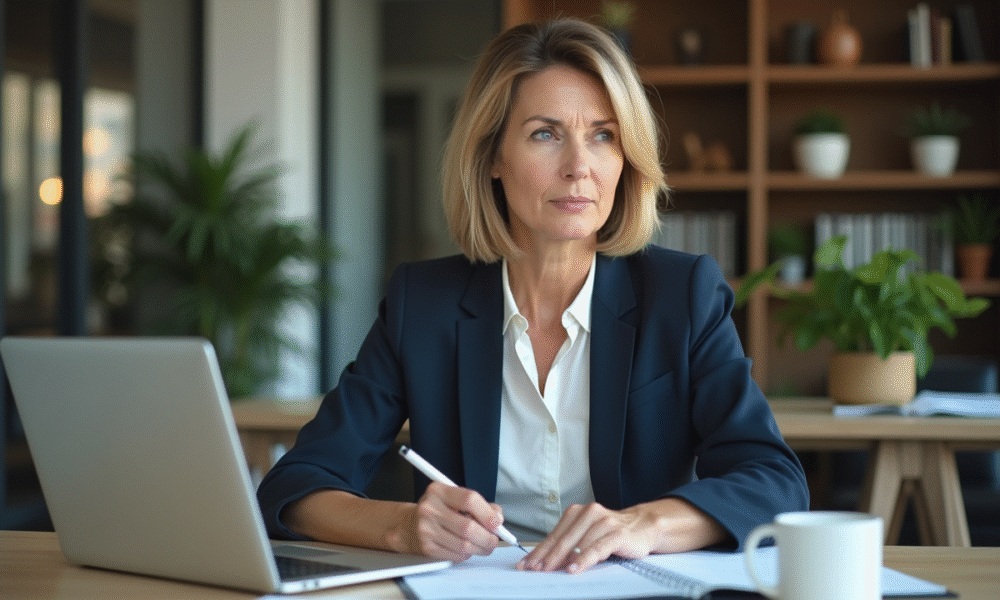 Femme d'âge moyen au bureau en tenue professionnelle