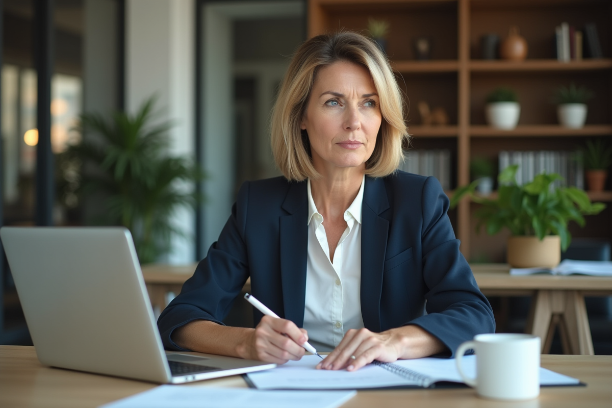 Femme d'âge moyen au bureau en tenue professionnelle
