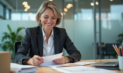 Femme d affaires pliant des lettres dans un bureau moderne