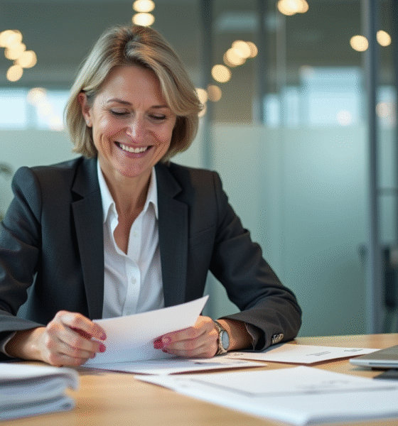 Femme d affaires pliant des lettres dans un bureau moderne