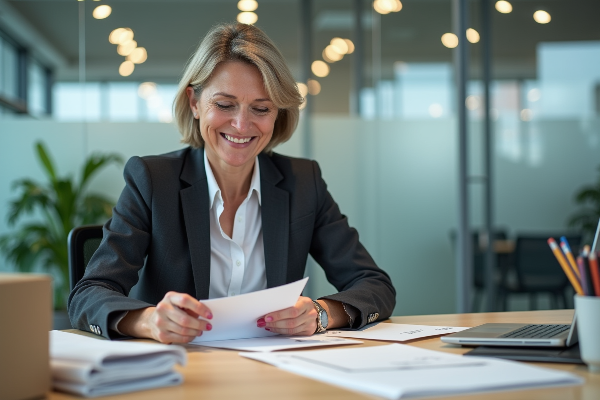 Femme d affaires pliant des lettres dans un bureau moderne