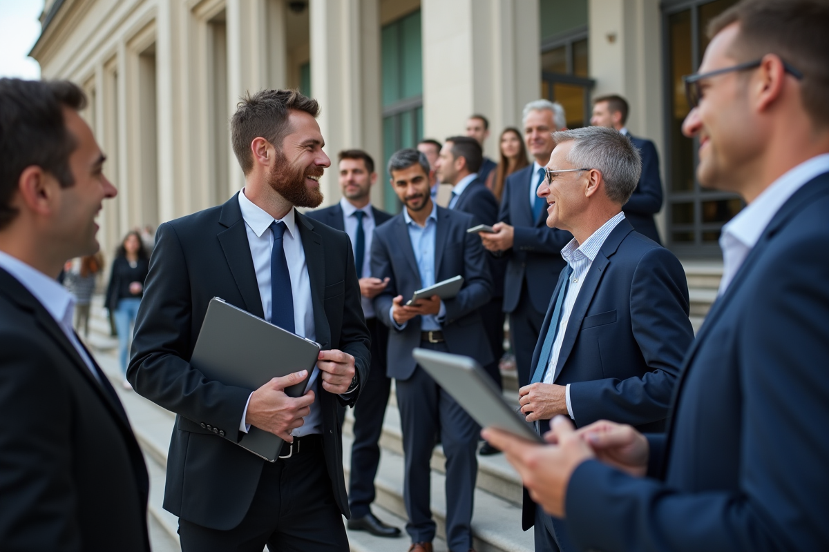 Groupe diversifié de jeunes et seniors en discussion dehors
