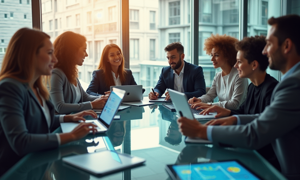 Groupe de professionnels collaborant autour d'une table moderne