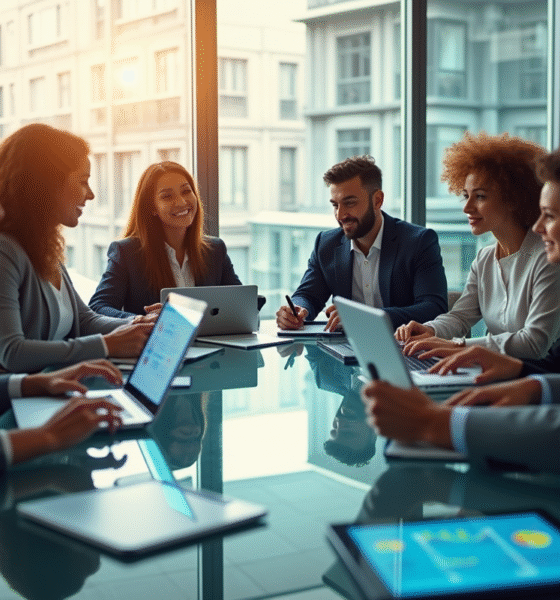 Groupe de professionnels collaborant autour d'une table moderne