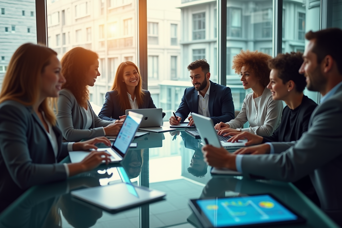 Groupe de professionnels collaborant autour d'une table moderne