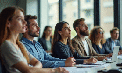 Groupe de professionnels en formation en salle lumineuse