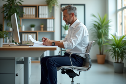 Homme d'affaires assis à son bureau moderne en tenue professionnelle
