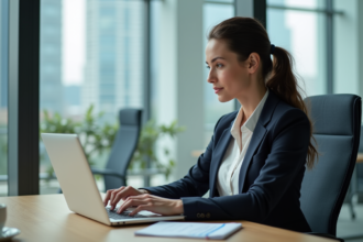 Jeune femme professionnelle analysant des graphiques au bureau