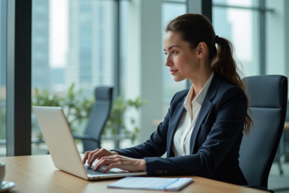 Jeune femme professionnelle analysant des graphiques au bureau
