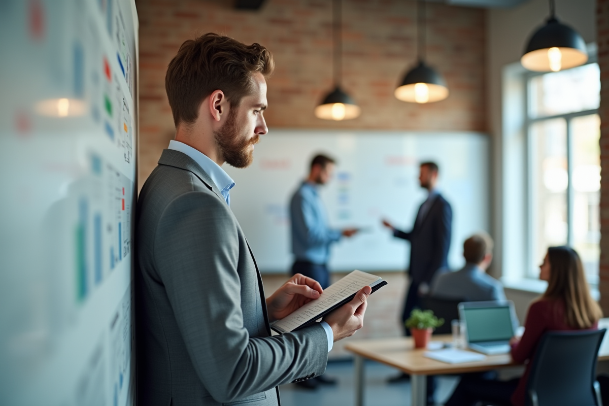 Jeune homme prenant des notes dans un espace de coworking