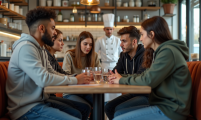 Groupe de jeunes adultes dans un café moderne