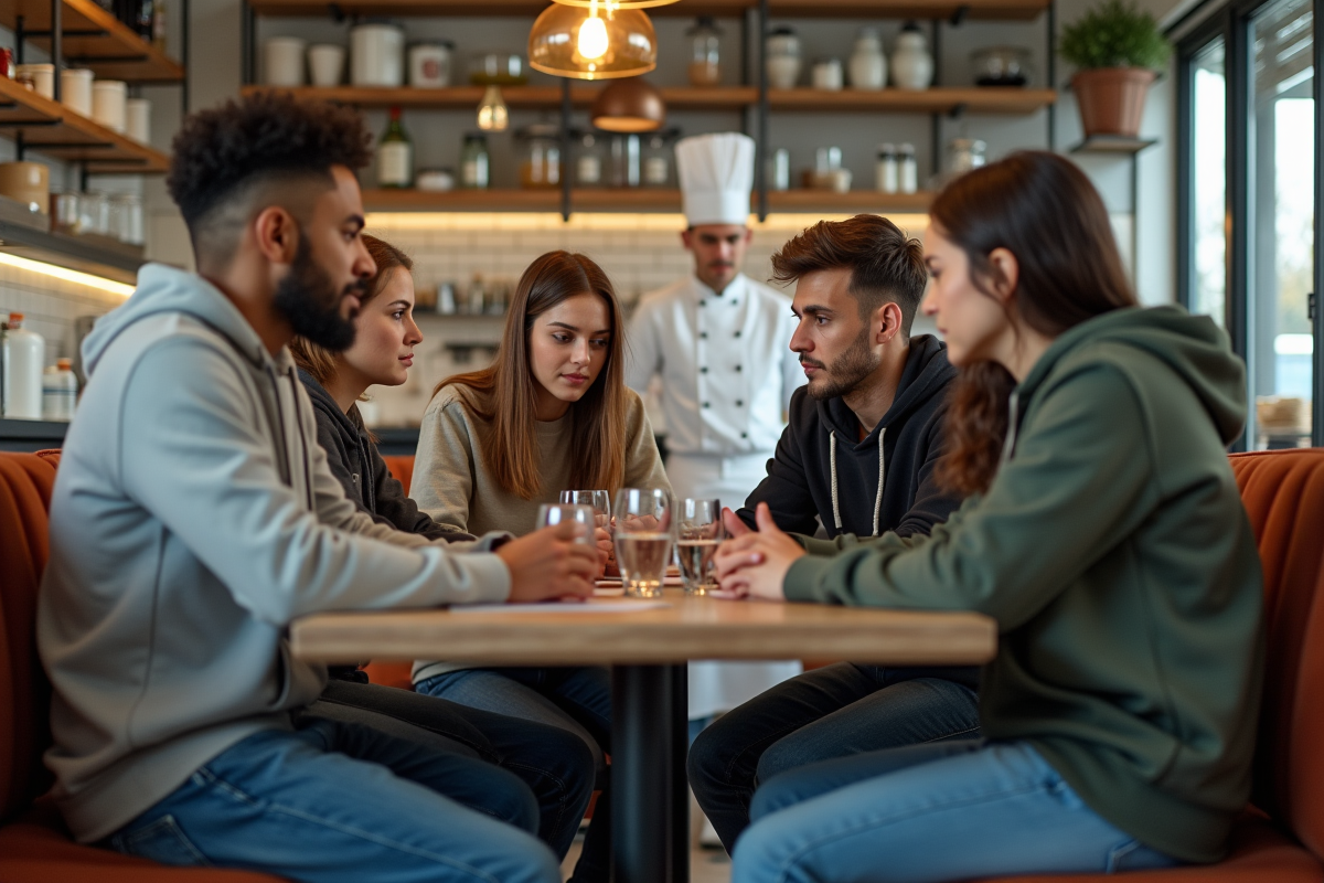 Groupe de jeunes adultes dans un café moderne