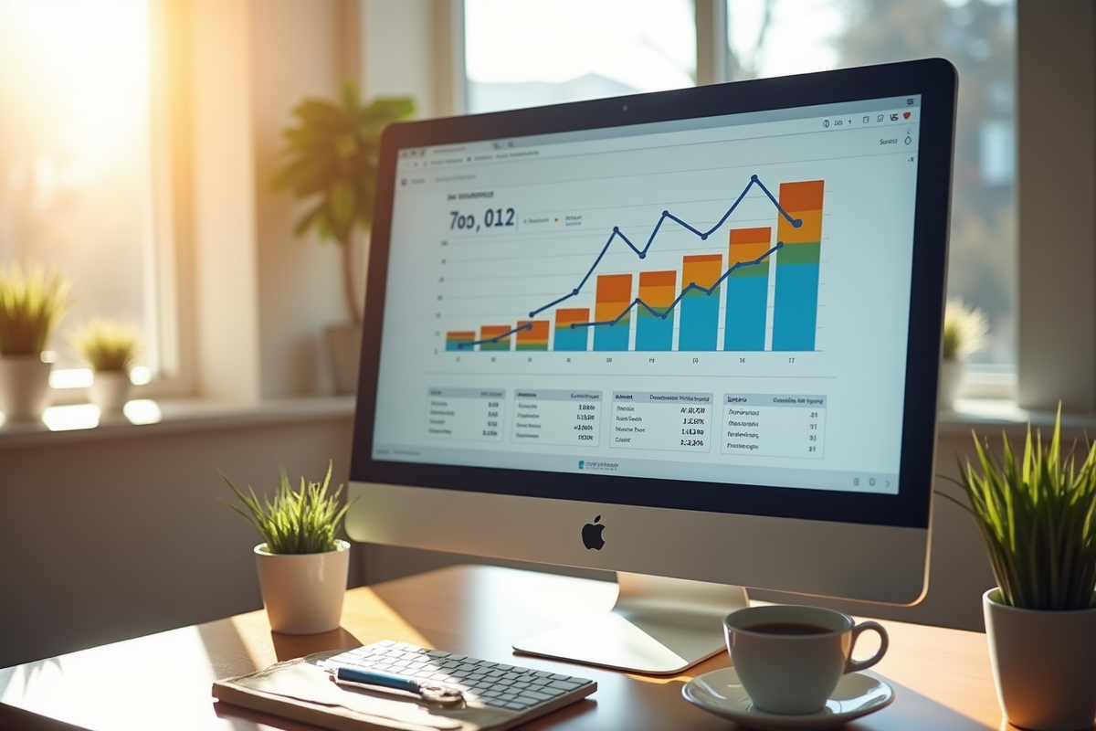 Ecran d ordinateur avec graphique de croissance et publicité en ligne