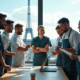 Groupe divers de travailleurs en France avec la tour Eiffel en arrière-plan